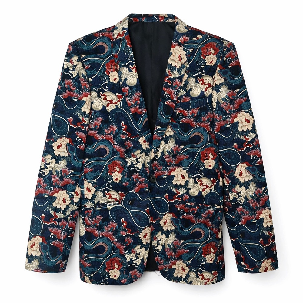 Statement Unisex Snake & Floral Print Blazer